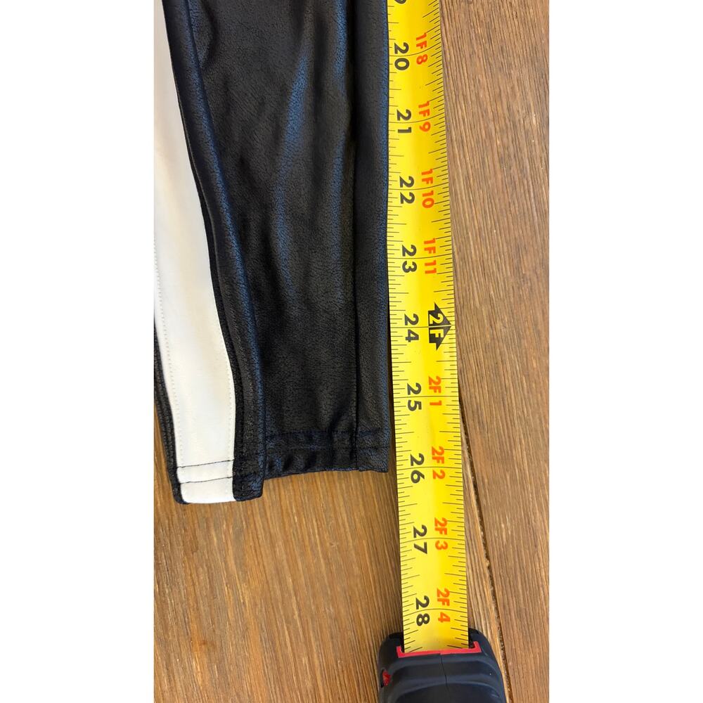 Spanx Women’s Large Black Faux Leather Side Stripe Leggings White High Rise - Picture 2 of 6
